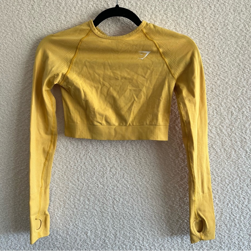 Gymshark Women’s Vital Yellow‎ Seamless Crop Long Sleeve Top Stretch Size Small